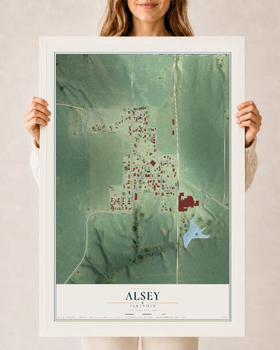 Map of Alsey, Illinois, 24 x 36 inch print in a white wood frame