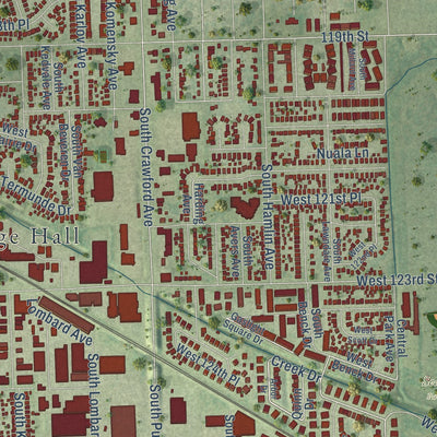 Close-up of the map of Alsip, Illinois print showing street and building detail