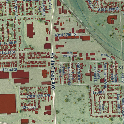 Second close-up of the map of Alsip, Illinois print showing more streets and buildings
