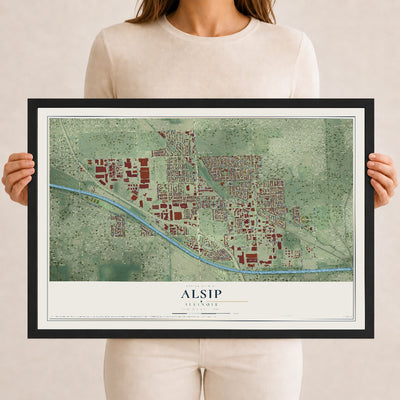 Map of Alsip, Illinois, 12 x 18 inch print in a black wood frame