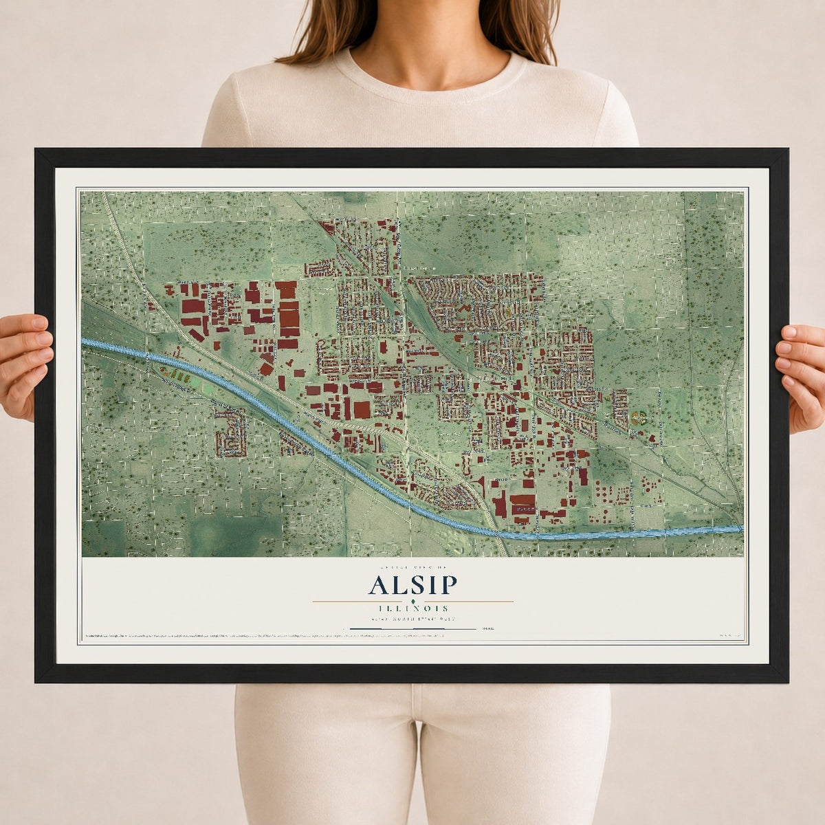 Map of Alsip, Illinois, 18 x 24 inch print in a black wood frame