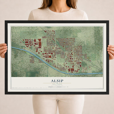 Map of Alsip, Illinois, 18 x 24 inch print in a black wood frame