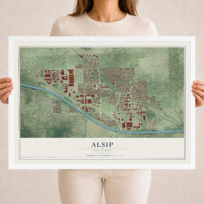 Map of Alsip, Illinois, 18 x 24 inch print in a white wood frame