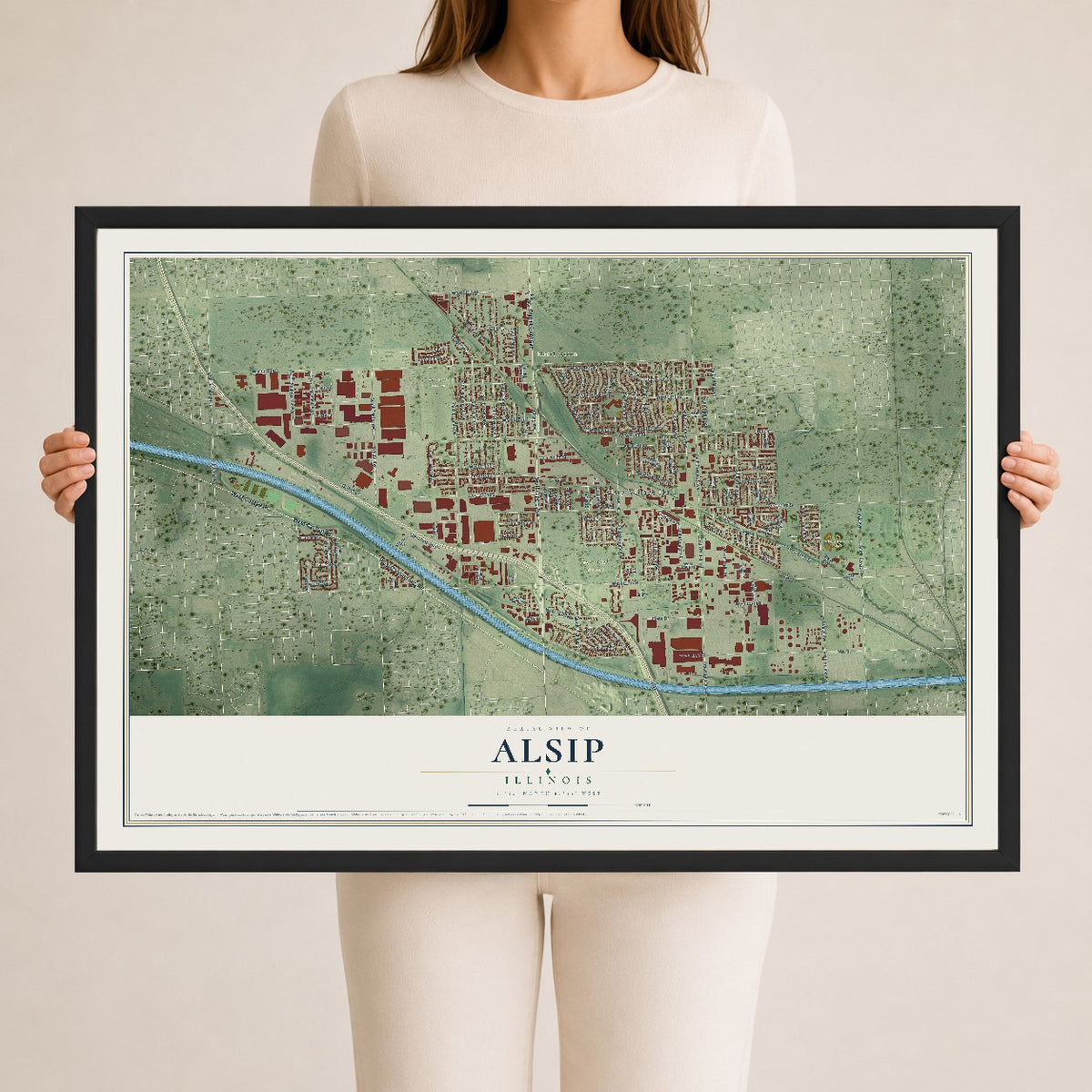 Map of Alsip, Illinois, 24 x 36 inch print in a black wood frame