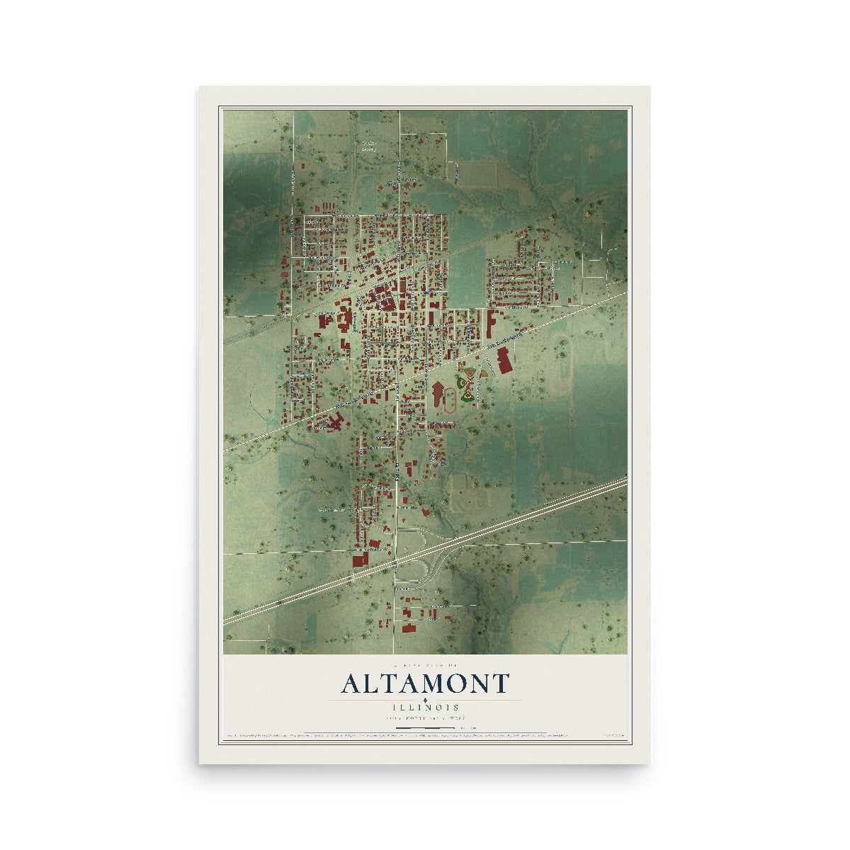 Map of Altamont, Illinois, 12 x 18 inch unframed archival matte print