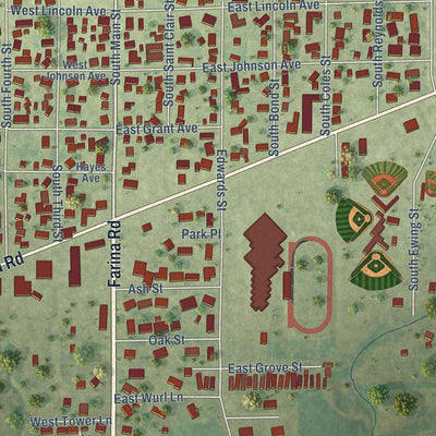 Second close-up of the map of Altamont, Illinois print showing more streets and buildings