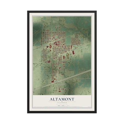 Map of Altamont, Illinois, 12 x 18 inch print in a black wood frame