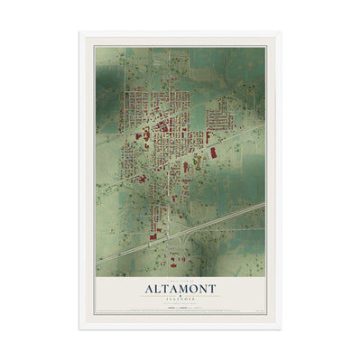 Map of Altamont, Illinois, 12 x 18 inch print in a white wood frame
