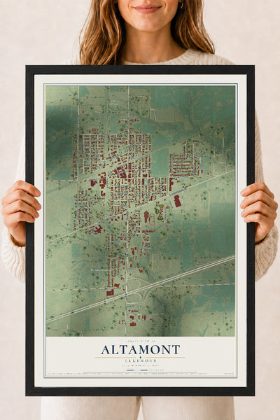 Map of Altamont, Illinois, 18 x 24 inch print in a black wood frame