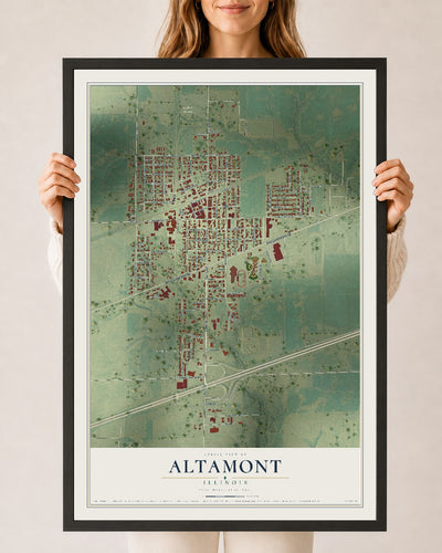 Map of Altamont, Illinois, 24 x 36 inch print in a black wood frame