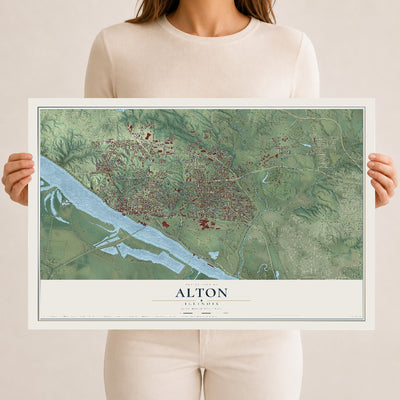 Map of Alton, Illinois, 12 x 18 inch unframed archival matte print