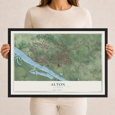 Map of Alton, Illinois, 12 x 18 inch print in a black wood frame
