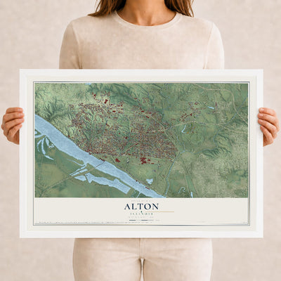 Map of Alton, Illinois, 12 x 18 inch print in a white wood frame