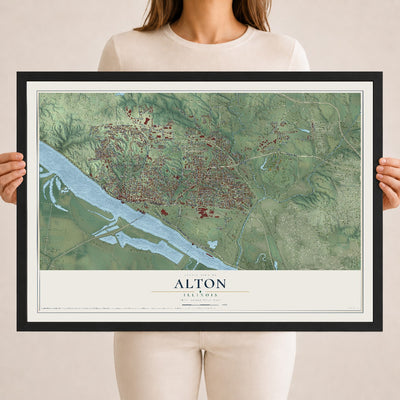 Map of Alton, Illinois, 18 x 24 inch print in a black wood frame