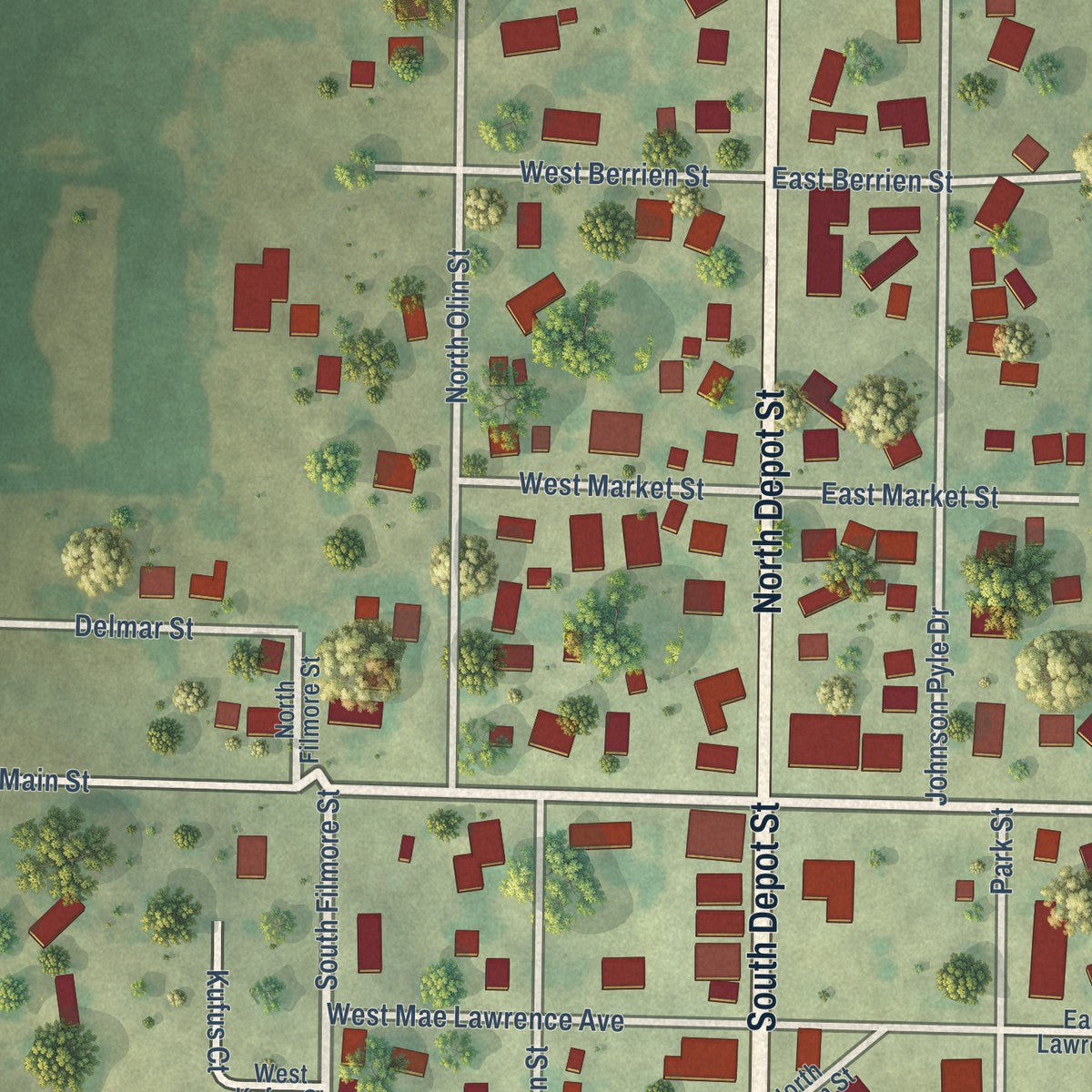 Close-up of the map of Altona, Illinois print showing street and building detail