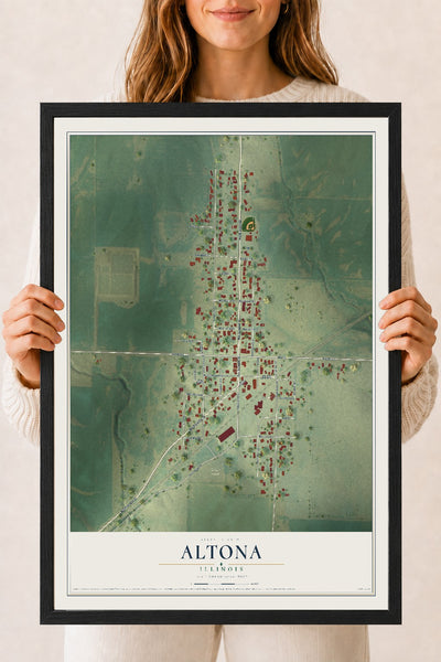 Map of Altona, Illinois, 18 x 24 inch print in a black wood frame