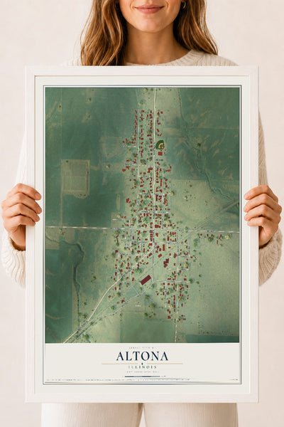 Map of Altona, Illinois, 18 x 24 inch print in a white wood frame