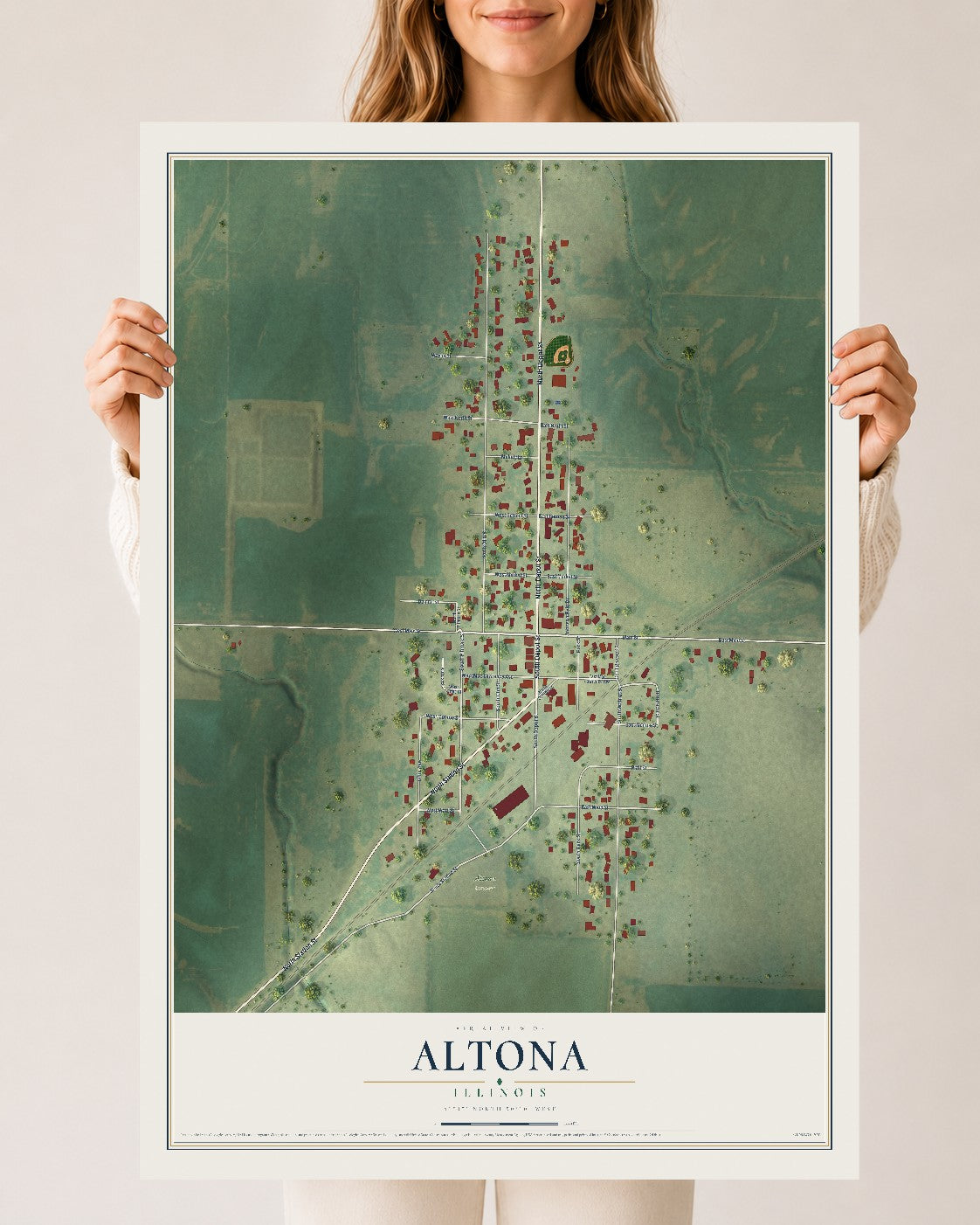 Map of Altona, Illinois, 24 x 36 inch unframed archival matte print