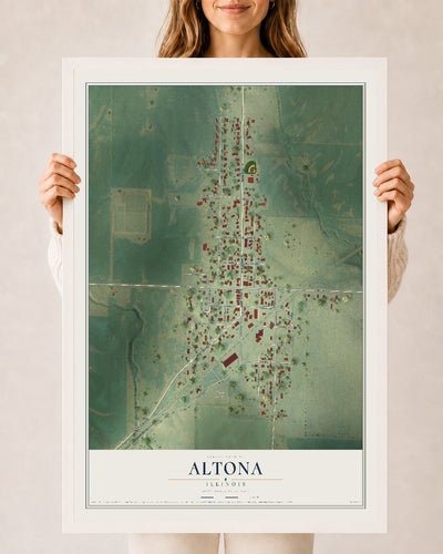 Map of Altona, Illinois, 24 x 36 inch print in a white wood frame