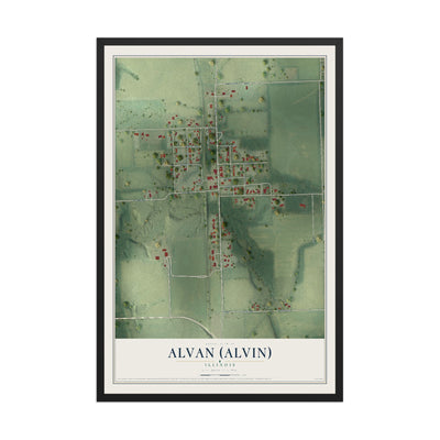 Map of Alvan (Alvin), Illinois, 12 x 18 inch print in a black wood frame