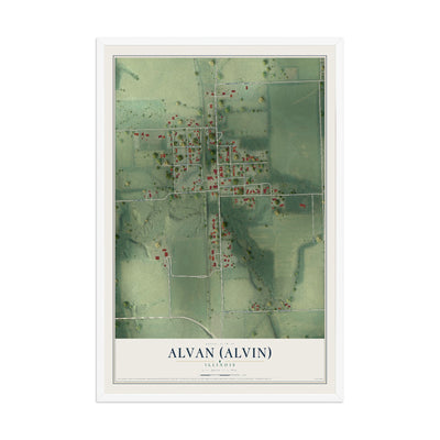 Map of Alvan (Alvin), Illinois, 12 x 18 inch print in a white wood frame