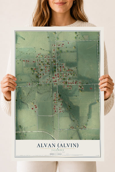 Map of Alvan (Alvin), Illinois, 18 x 24 inch unframed archival matte print