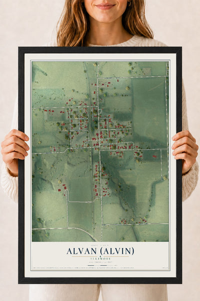 Map of Alvan (Alvin), Illinois, 18 x 24 inch print in a black wood frame