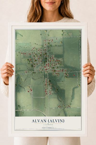 Map of Alvan (Alvin), Illinois, 18 x 24 inch print in a white wood frame