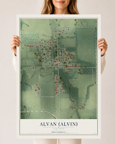 Map of Alvan (Alvin), Illinois, 24 x 36 inch unframed archival matte print