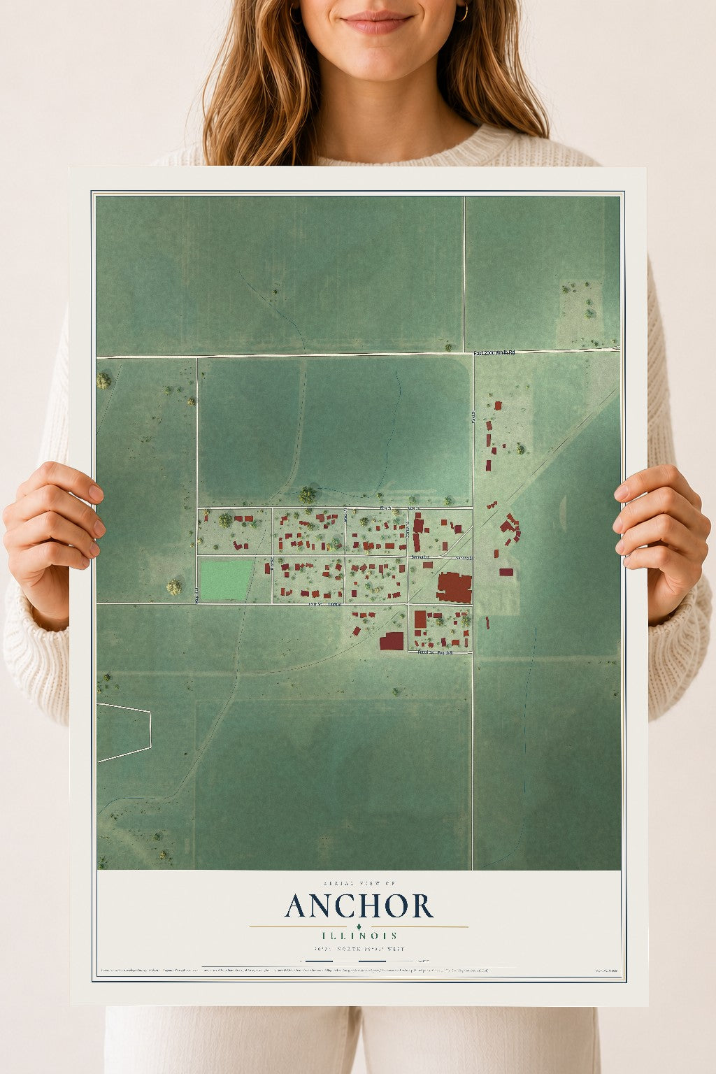 Map of Anchor, Illinois, 18 x 24 inch unframed archival matte print