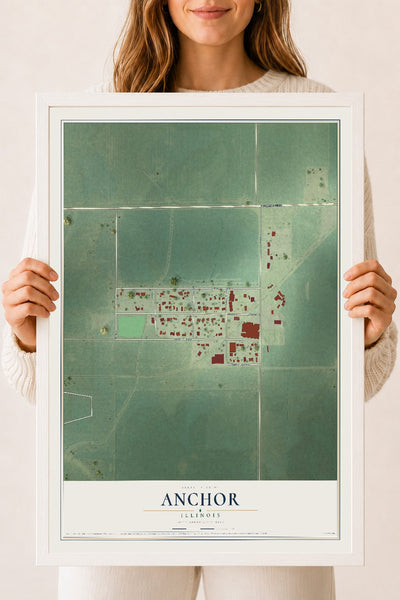 Map of Anchor, Illinois, 18 x 24 inch print in a white wood frame