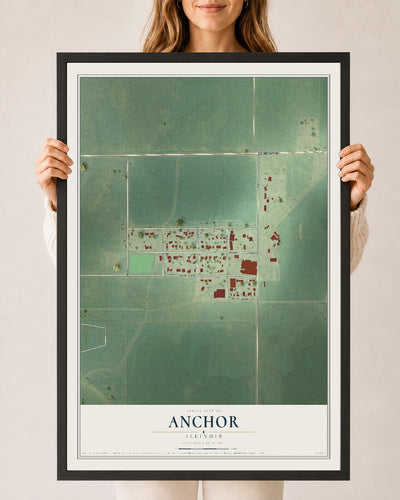 Map of Anchor, Illinois, 24 x 36 inch print in a black wood frame
