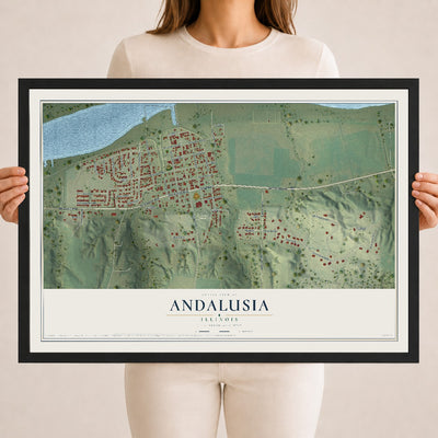 Map of Andalusia, Illinois, 18 x 24 inch print in a black wood frame