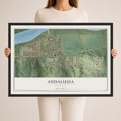 Map of Andalusia, Illinois, 24 x 36 inch print in a black wood frame