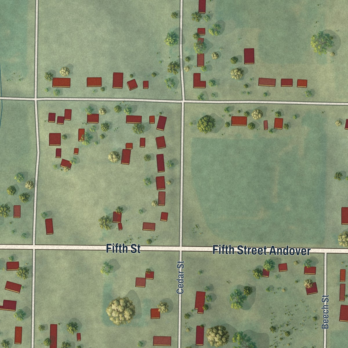 Second close-up of the map of Andover, Illinois print showing more streets and buildings