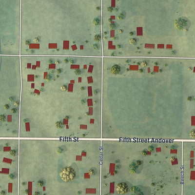 Second close-up of the map of Andover, Illinois print showing more streets and buildings