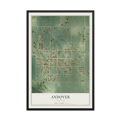 Map of Andover, Illinois, 12 x 18 inch print in a black wood frame