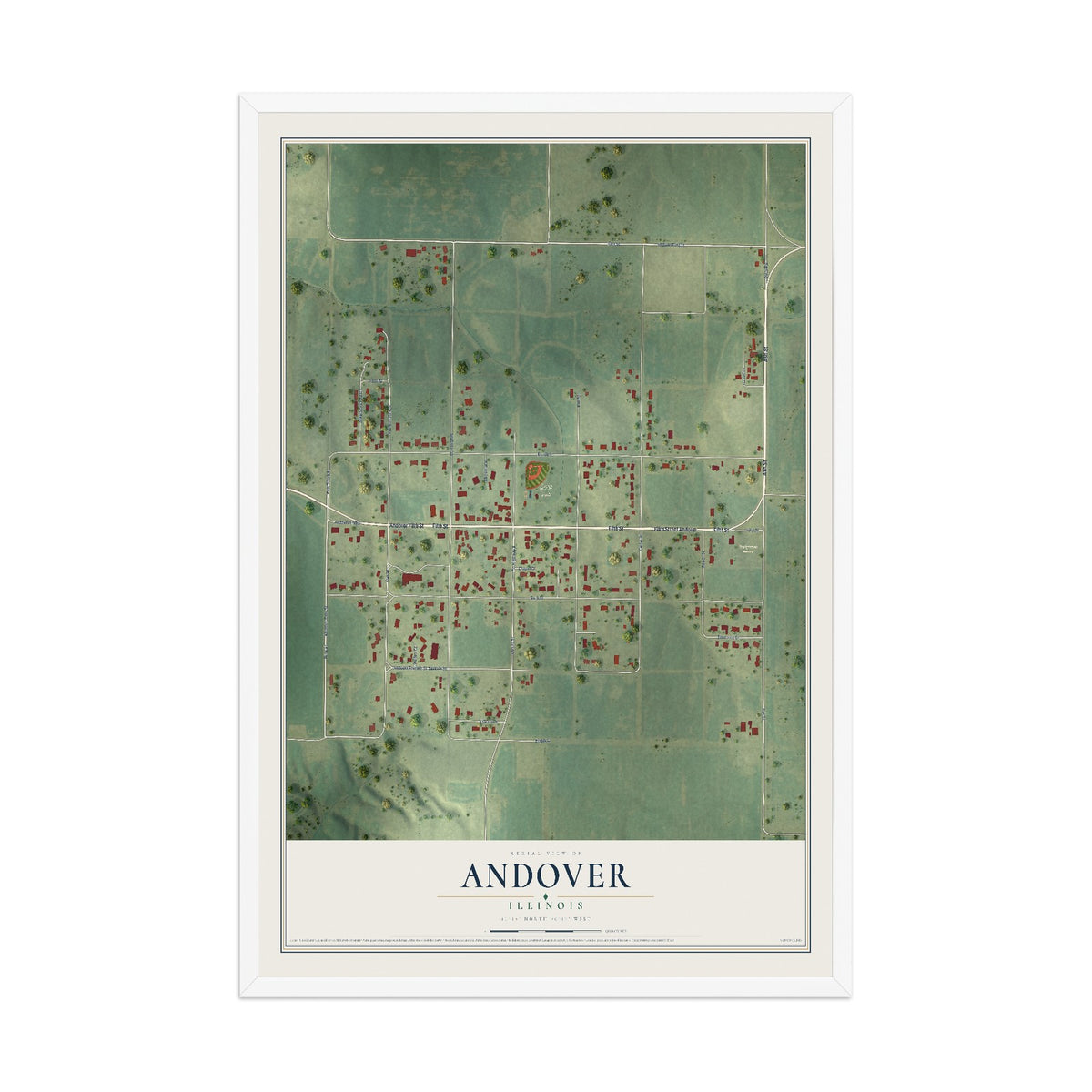 Map of Andover, Illinois, 12 x 18 inch print in a white wood frame