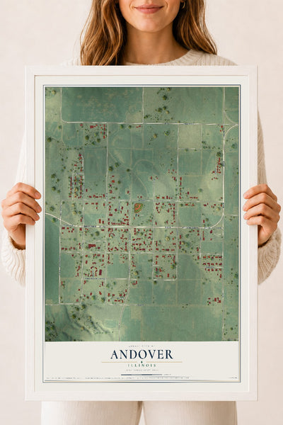 Map of Andover, Illinois, 18 x 24 inch print in a white wood frame