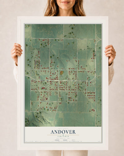 Map of Andover, Illinois, 24 x 36 inch print in a white wood frame