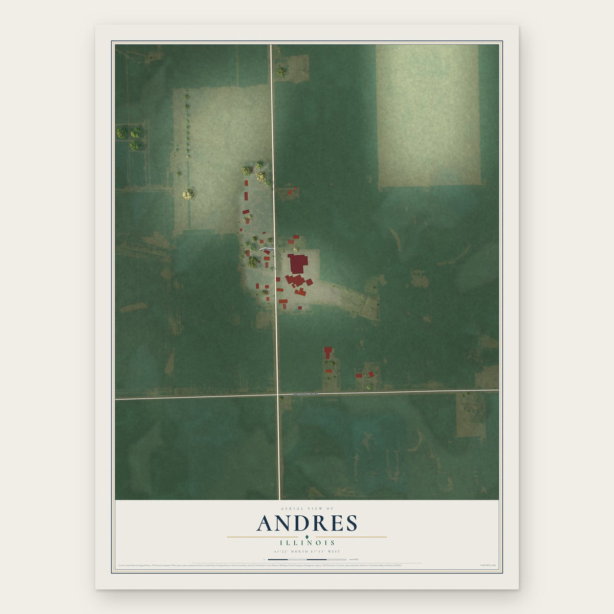Andres, Illinois map print, the full design