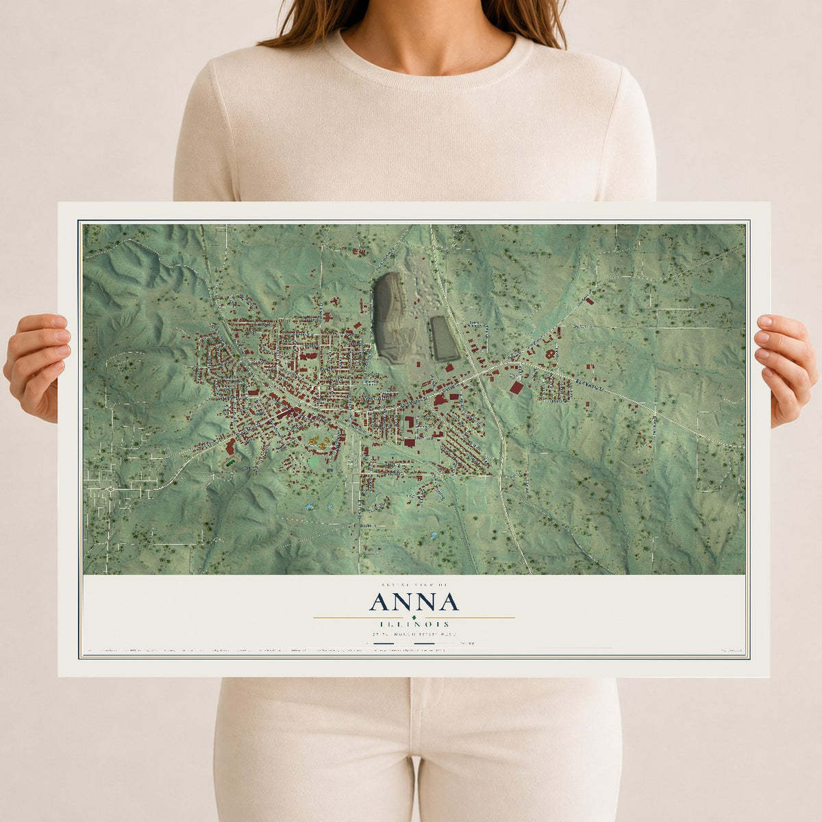 Map of Anna, Illinois, 12 x 18 inch unframed archival matte print