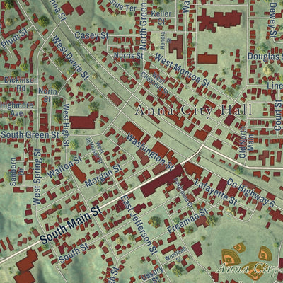 Close-up of the map of Anna, Illinois print showing street and building detail