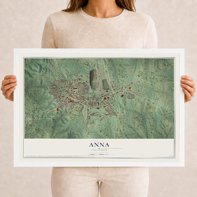 Map of Anna, Illinois, 12 x 18 inch print in a white wood frame
