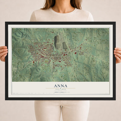 Map of Anna, Illinois, 18 x 24 inch print in a black wood frame
