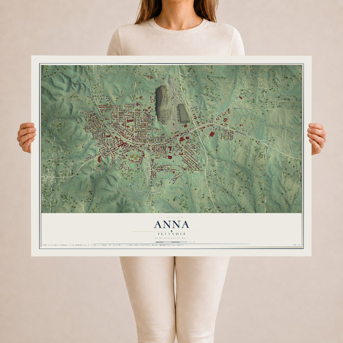 Map of Anna, Illinois, 24 x 36 inch unframed archival matte print