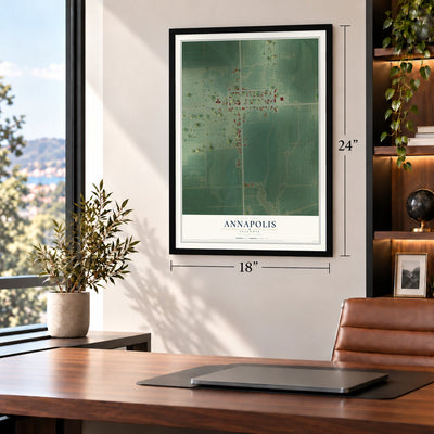 Annapolis, Illinois map, 18 x 24 inch print in a black frame in a home office