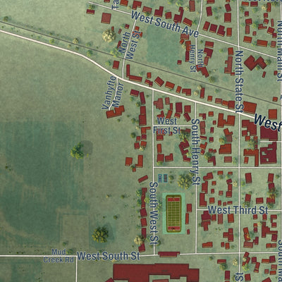 Close-up of the map of Annawan, Illinois print showing street and building detail