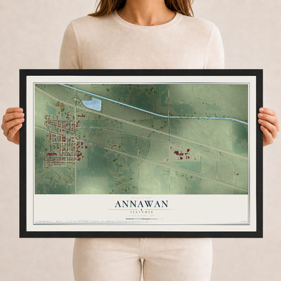 Map of Annawan, Illinois, 12 x 18 inch print in a black wood frame