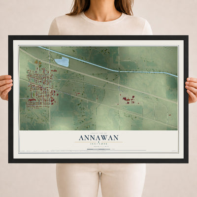 Map of Annawan, Illinois, 18 x 24 inch print in a black wood frame